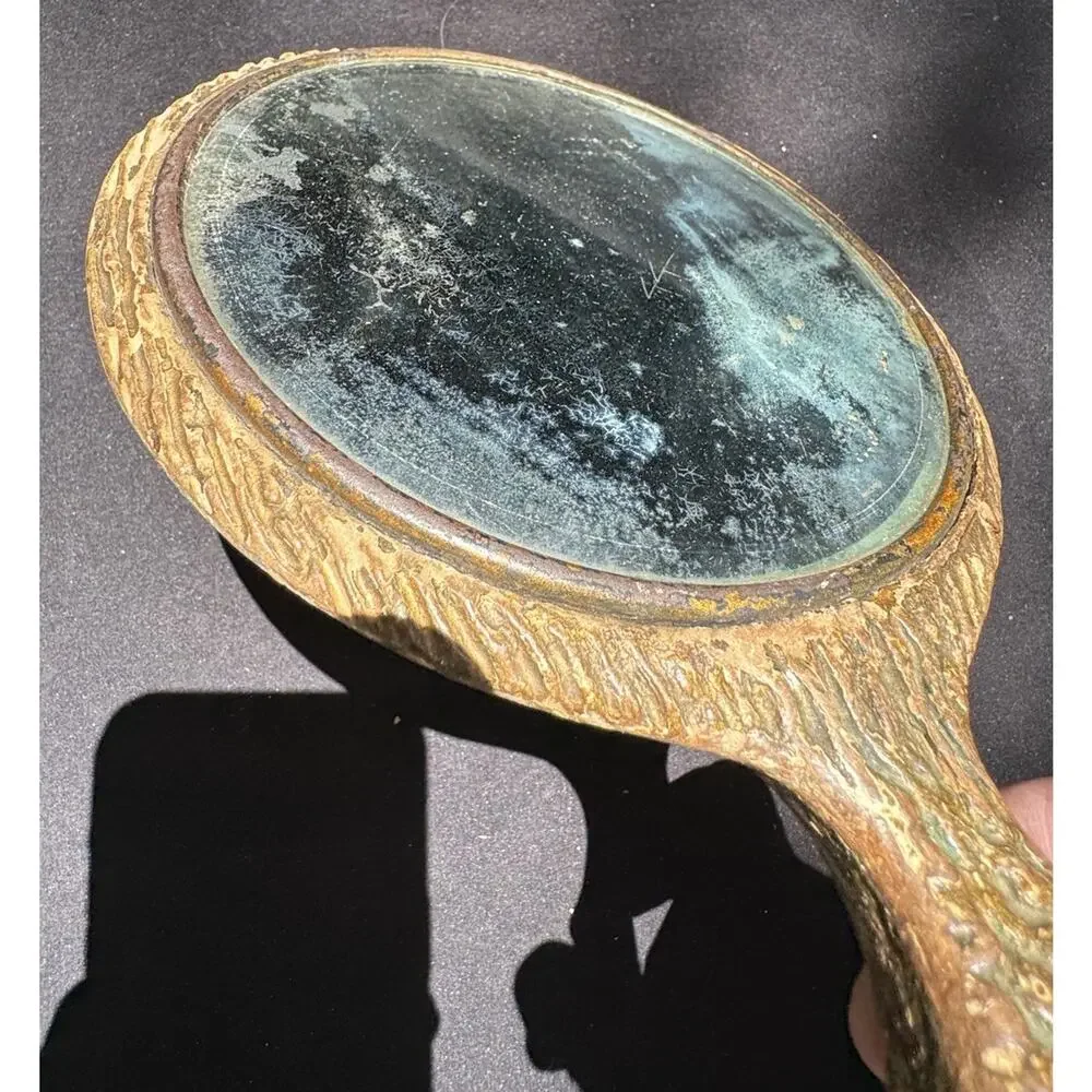 Antique Victorian Sterling And Wood Mirror Beveled Glass Hand Mirror 10 1/2